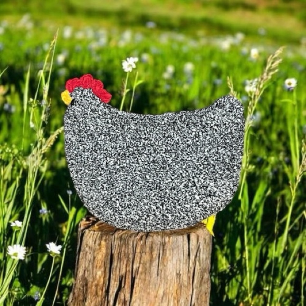 HANDMADE Crochet Medium White and Black Speckled Stuffed Chicken